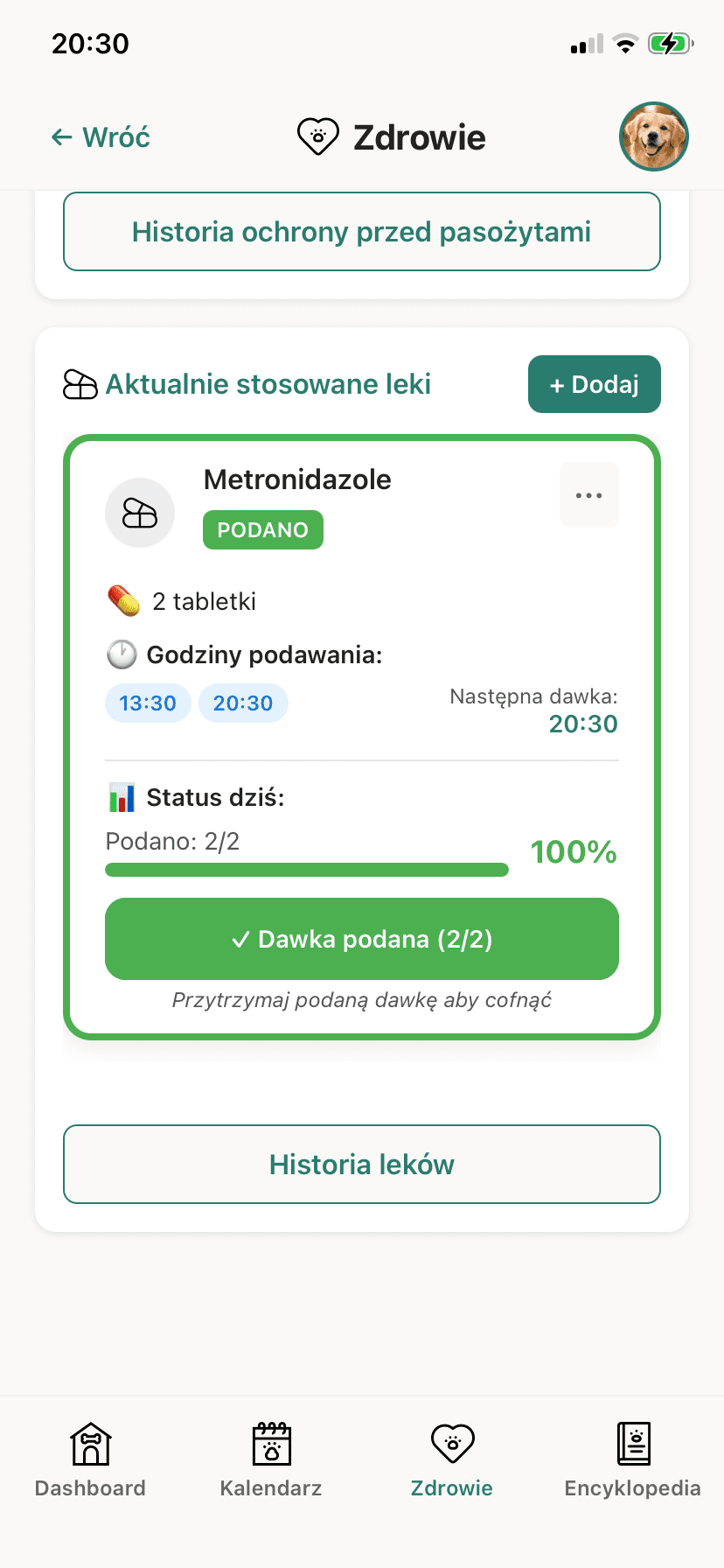 Lista leków z harmonogramem podawania