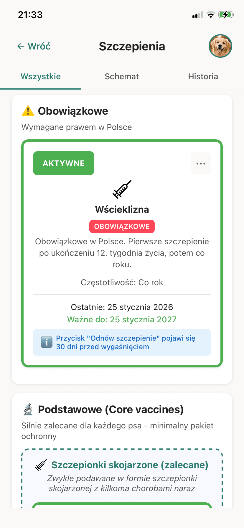 Historia szczepień z przypomnieniami